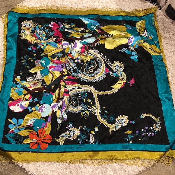 Floral Acrylic Fringe Scarf Multi Color - Picture 2 of 12